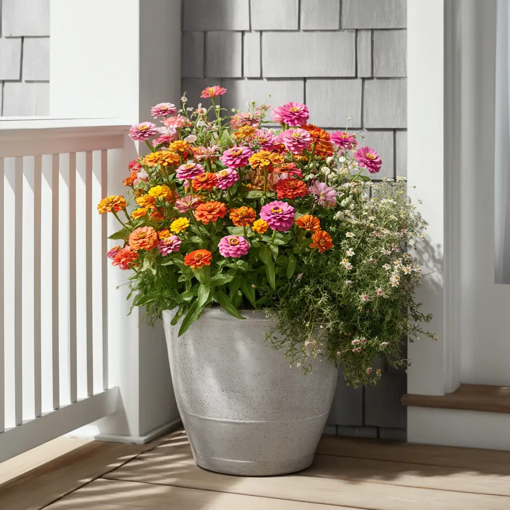 Container Gardening: A Beginner's Ultimate Guide to Thriving Plants 2 A close-up of a large ceramic planter filled with healthy plants, demonstrating the best plants for container gardening. The lush green foliage and flowers are vibrant.