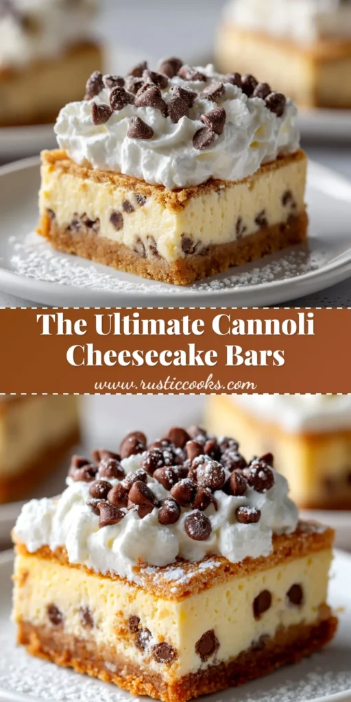 A close-up overhead shot of Cannoli Cheesecake Bars sliced into squares on a platter, garnished with mini chocolate chips and pistachios.