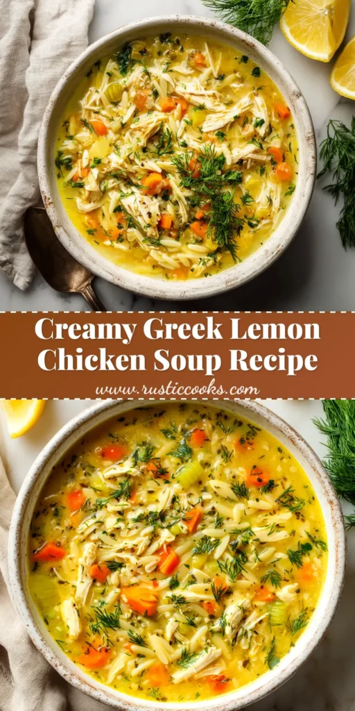 Greek Lemon Chicken Soup (Authentic Avgolemono) 3 A comforting bowl of Greek Lemon Chicken Soup (Avgolemono) with a side of fresh dill and lemon slices. A perfect easy and healthy dinner recipe.