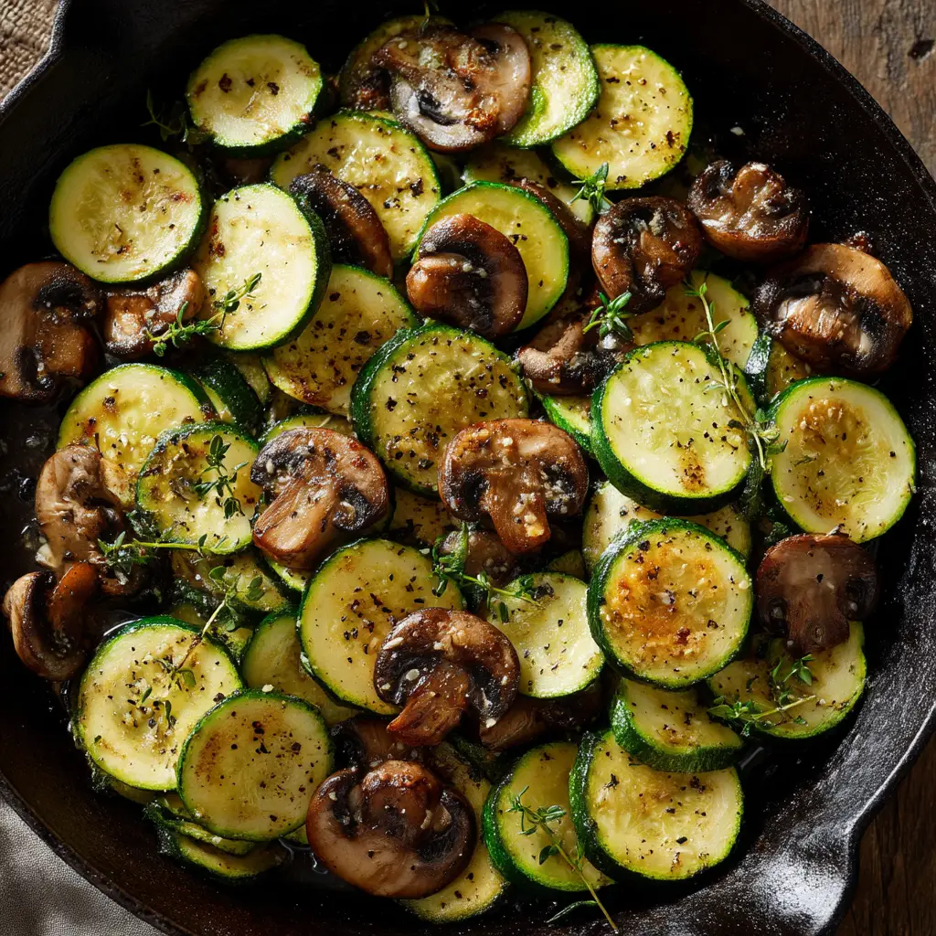 A side view of the healthy vegetable side dish being tossed in a skillet, showcasing the fresh parsley.