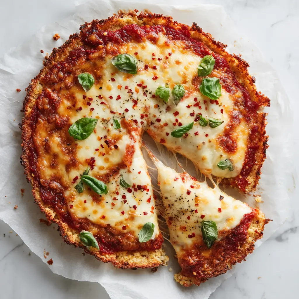 Cottage Cheese Pizza Crust (The Ultimate Crispy, High-Protein Recipe) 1 A close-up shot showing the texture of the cooked cottage cheese pizza crust, highlighting its crispy edges and sturdy structure.