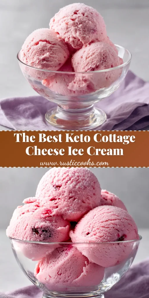 A scoop of creamy pink strawberry keto cottage cheese ice cream in a white bowl, garnished with fresh mint. The ultimate high-protein, low-carb dessert.