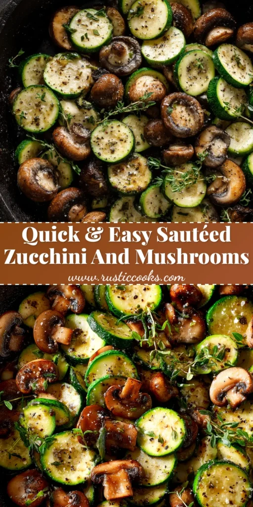 A top-down shot of a skillet full of perfectly cooked Sautéed Zucchini and Mushrooms, garnished with fresh parsley. The perfect quick and healthy side dish.