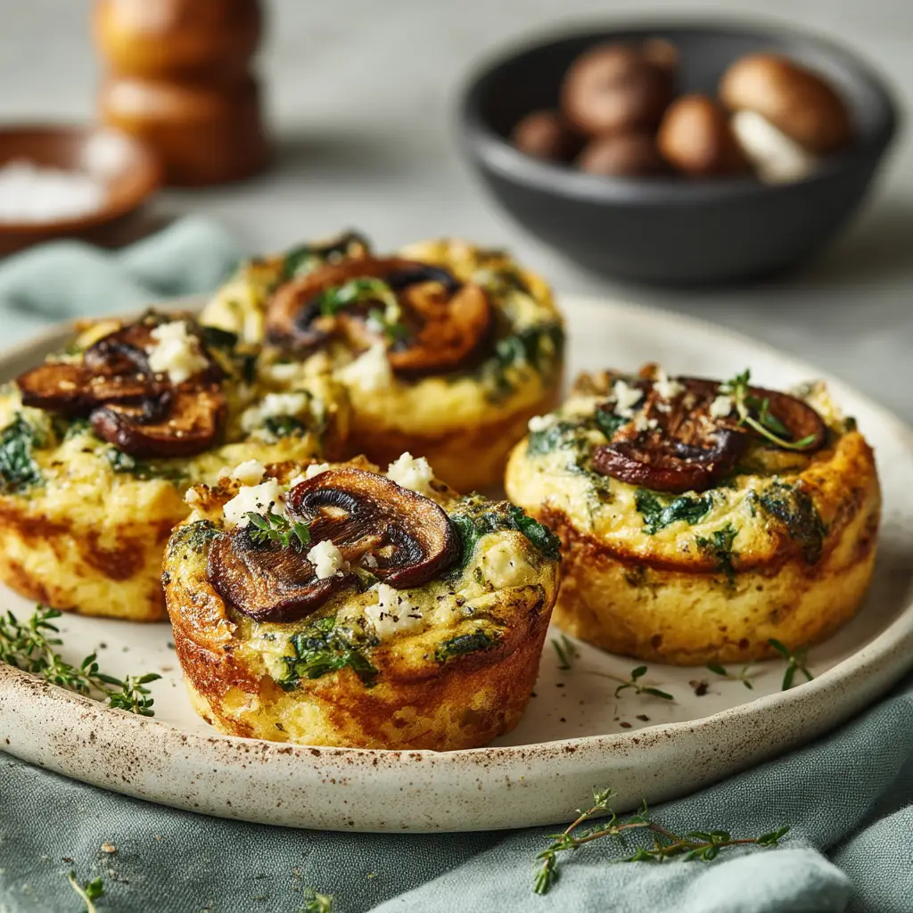 Spinach and Mushroom Quiche Muffins (The Perfect Make-Ahead Breakfast) 1 Savory breakfast muffins in a baking tin, highlighting the texture of the egg, cheese, and vegetable filling before being served.