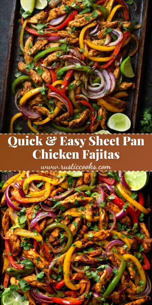 Easy Sheet Pan Chicken Fajitas recipe - a delicious and healthy one-pan weeknight dinner loaded with colorful bell peppers, onions, and tender chicken.