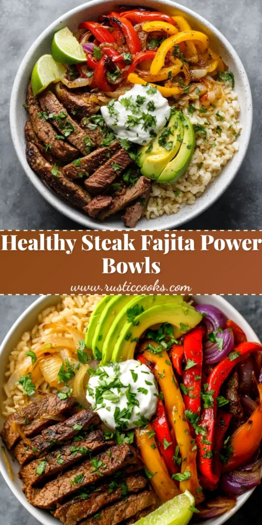Steak Fajita Power Bowls: Your Ultimate Healthy Meal Prep 4 A vibrant and healthy Steak Fajita Power Bowl, packed with seasoned steak, colorful peppers, and fresh toppings. Perfect for a quick dinner or meal prep.