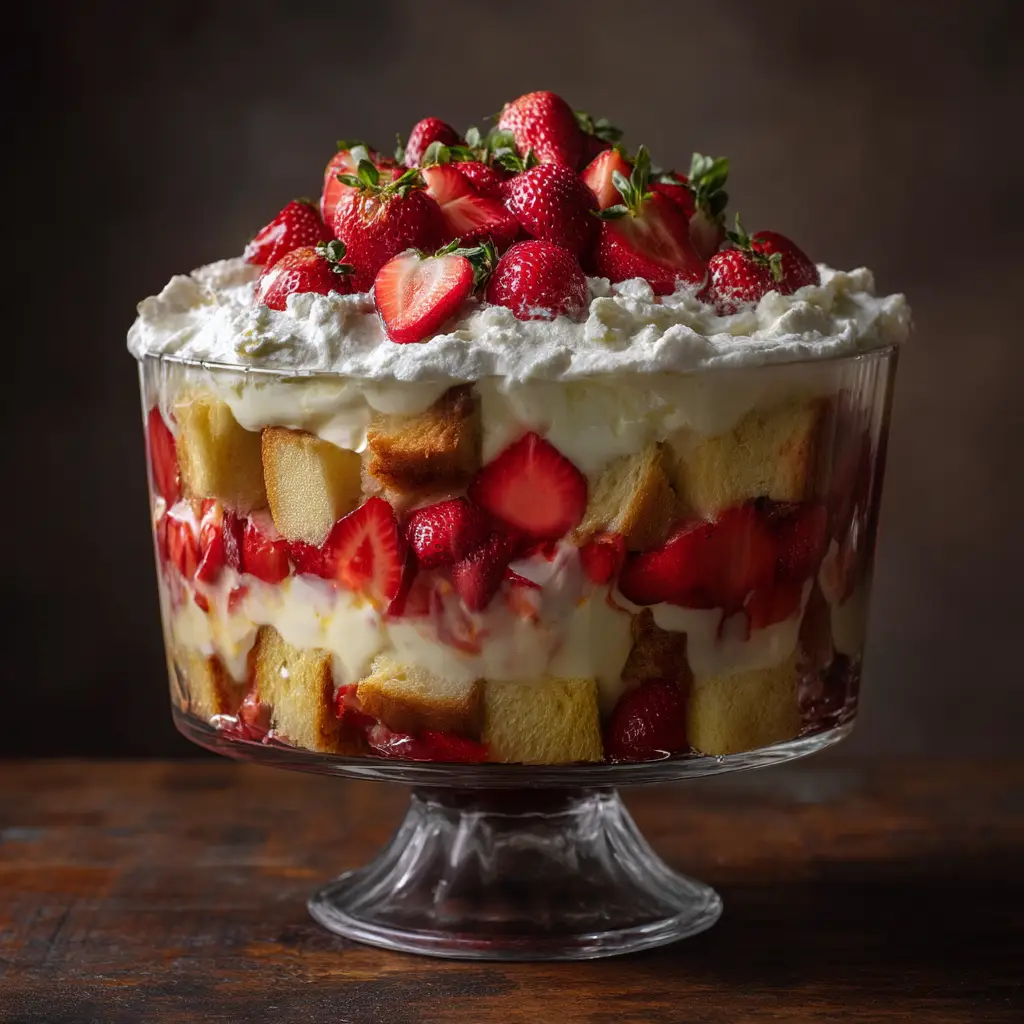 Strawberry Trifle: An Easy & Elegant Summer Dessert 1 A single serving of strawberry trifle in a dessert glass, showing off the beautiful layers and creamy texture.