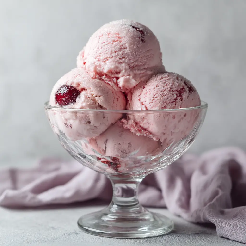 A bowl filled with scoops of sugar-free strawberry ice cream. This shows a perfect serving of the creamy keto cottage cheese ice cream.