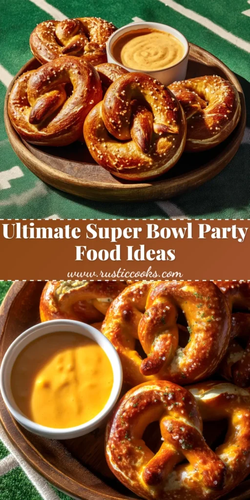 A collage of Super Bowl food ideas, featuring sliders, dips, and wings. Text overlay reads 'Ultimate Super Bowl Food Ideas'.