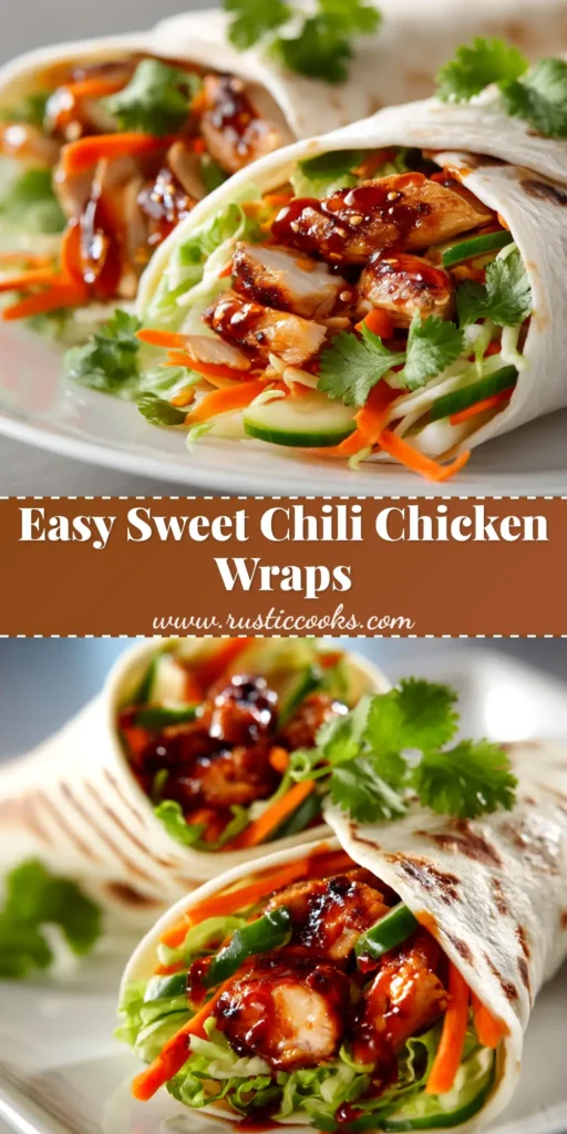 Sweet Chili Chicken Wraps (Quick & Easy Recipe) 3 Delicious and easy Sweet Chili Chicken Wraps sliced in half and stacked on a plate, ready to be eaten. A perfect quick dinner recipe.