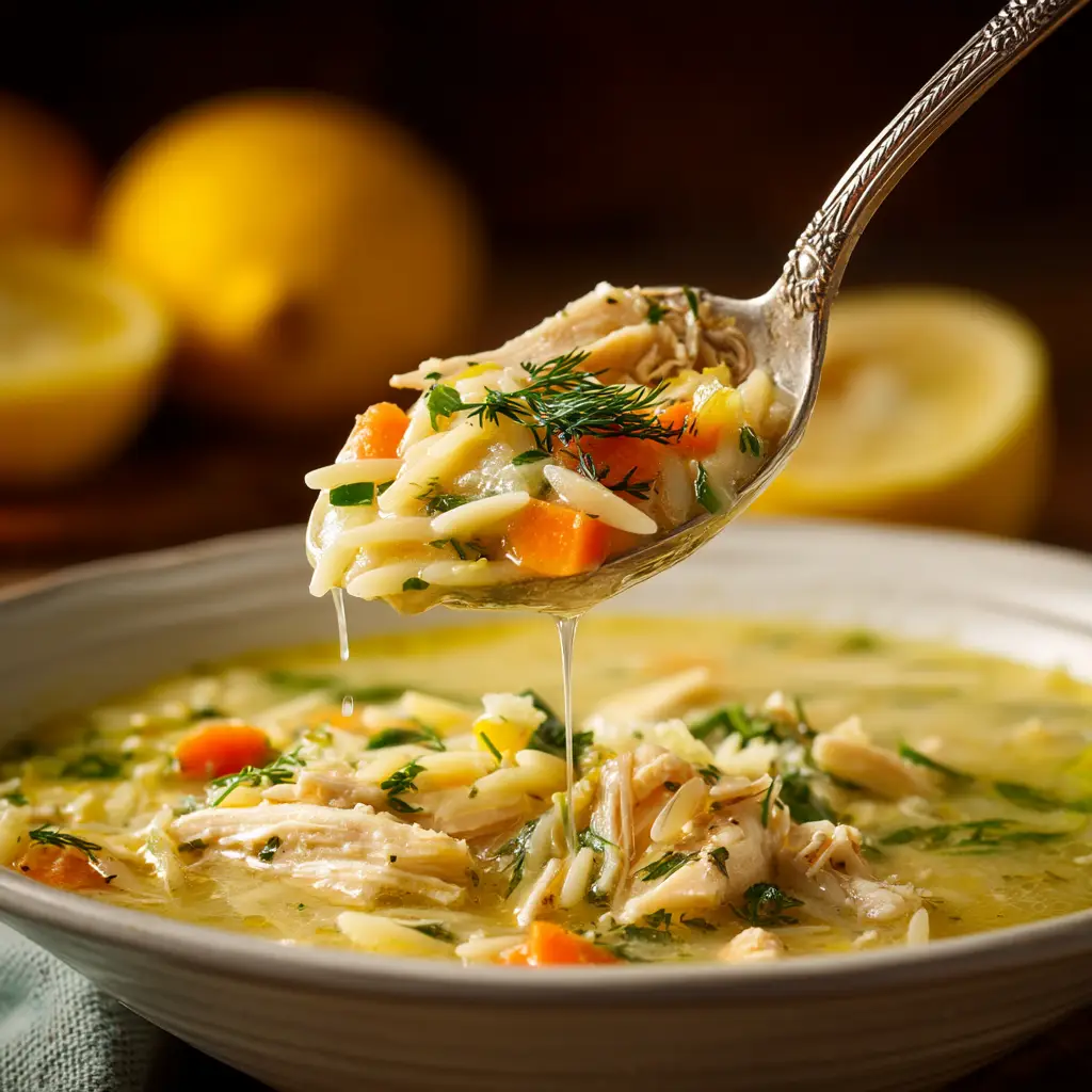 The process of tempering the egg-lemon sauce for an authentic Greek soup recipe.