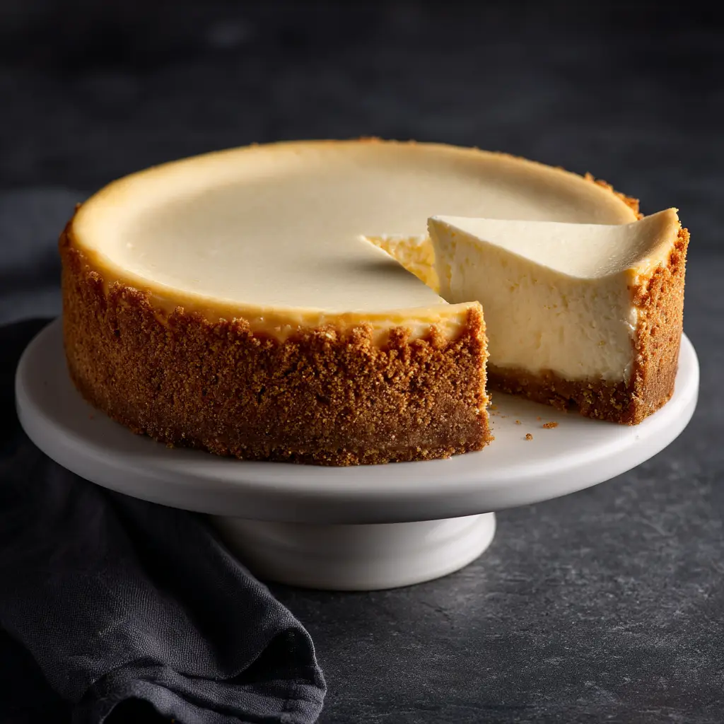 Cheesecake Recipes: The Ultimate Guide to a Perfect New York Cheesecake 2 A whole, uncut classic New York cheesecake, perfectly baked with a golden top. An example of one of our best cheesecake recipes.