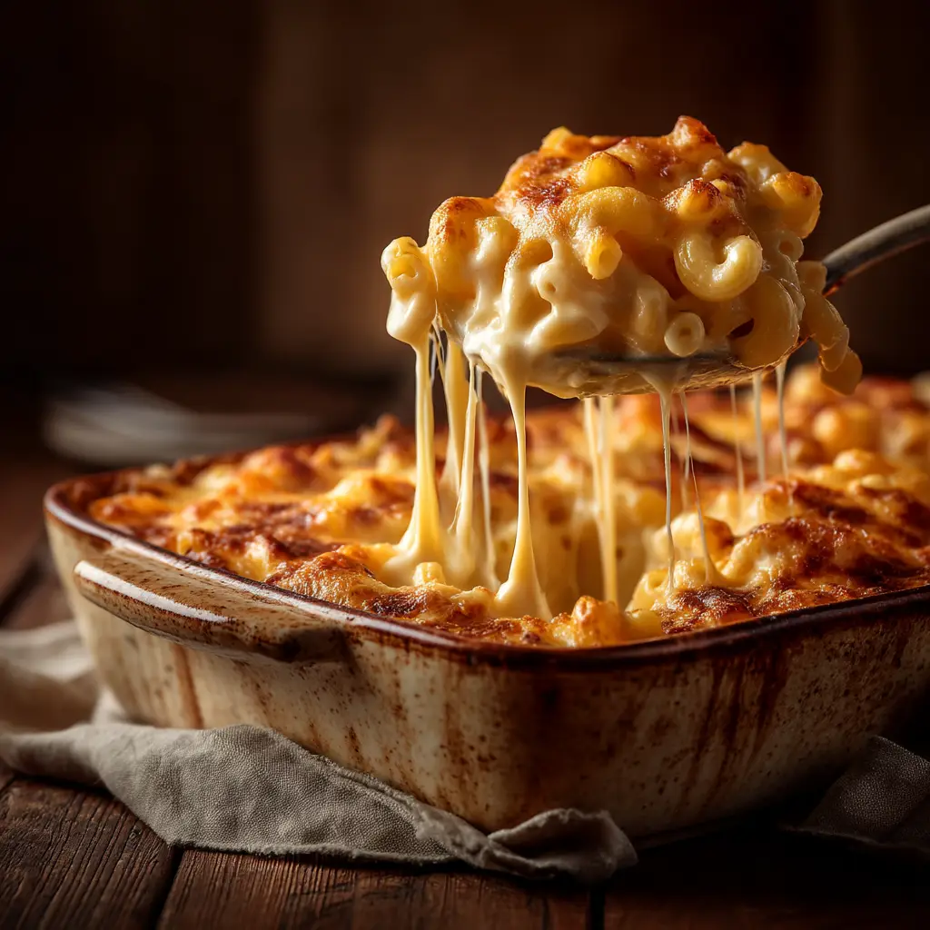 A spoonful of creamy stovetop Velveeta mac and cheese being lifted from a pot.