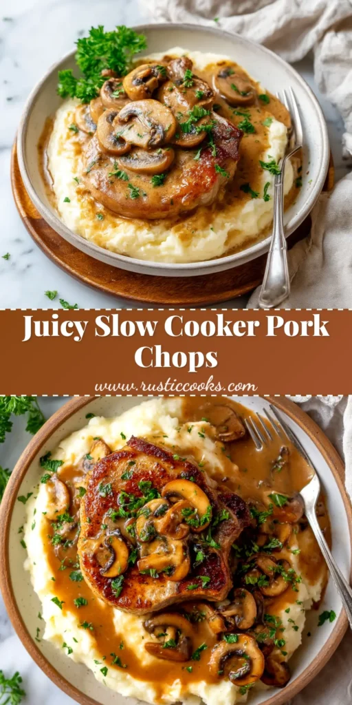 Delicious and tender Crock Pot Pork Chops shown in a white bowl smothered in a rich brown gravy, ready to be served.