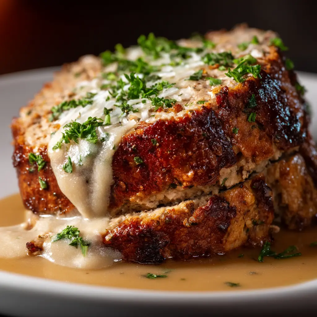 Garlic Parmesan Chicken Meatloaf: A Juicy & Flavorful Recipe 1 The unbaked chicken meatloaf mixture shaped in a loaf pan before going into the oven, topped with a sweet and tangy glaze.