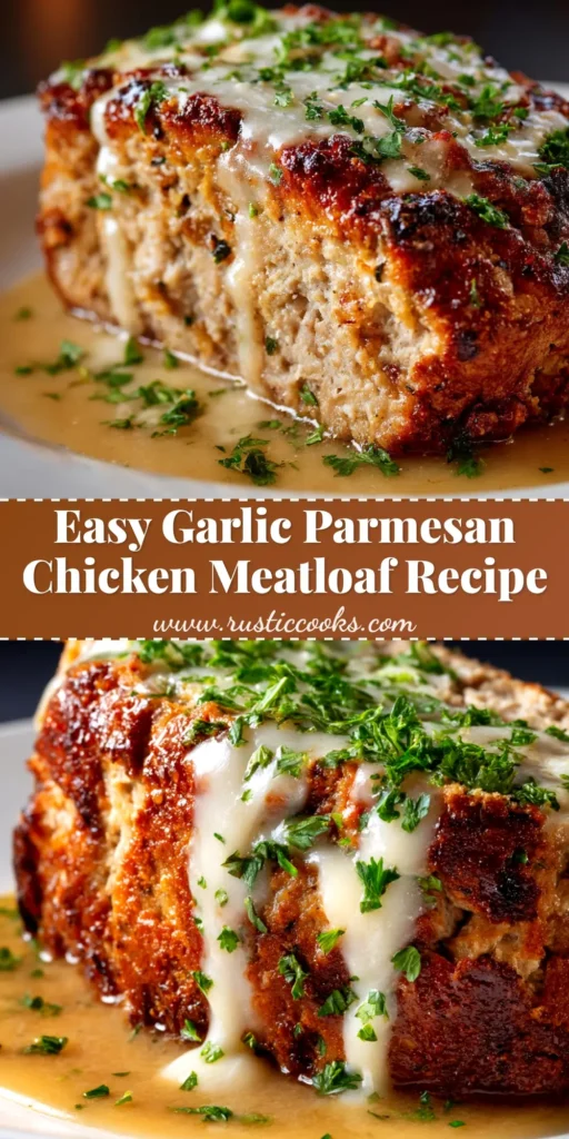 Garlic Parmesan Chicken Meatloaf: A Juicy & Flavorful Recipe 3 A visually stunning Garlic Parmesan Chicken Meatloaf with a rich glaze, presented on a rustic platter. This recipe is perfect for a juicy, flavorful weeknight dinner.