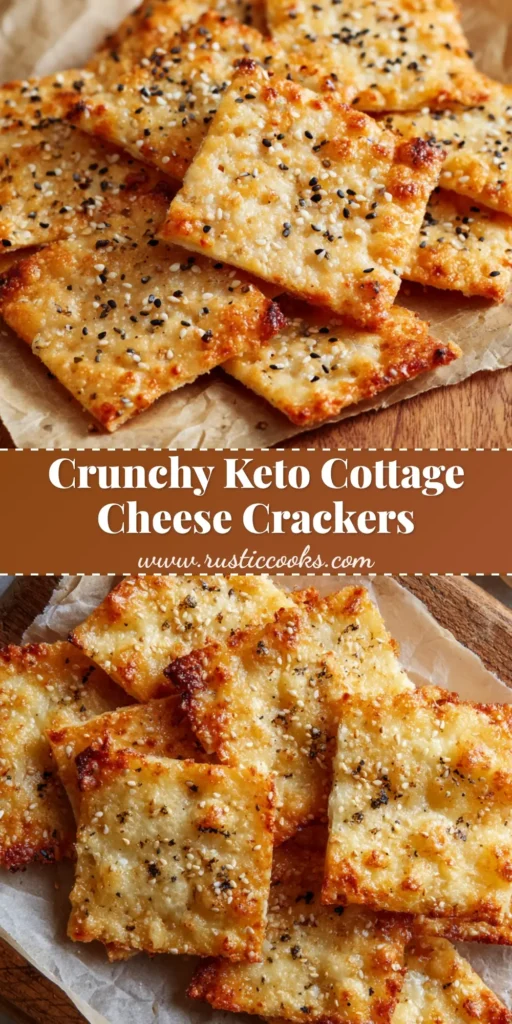 A rustic arrangement of golden-brown Keto Cottage Cheese Crackers speckled with black pepper and coarse sea salt.