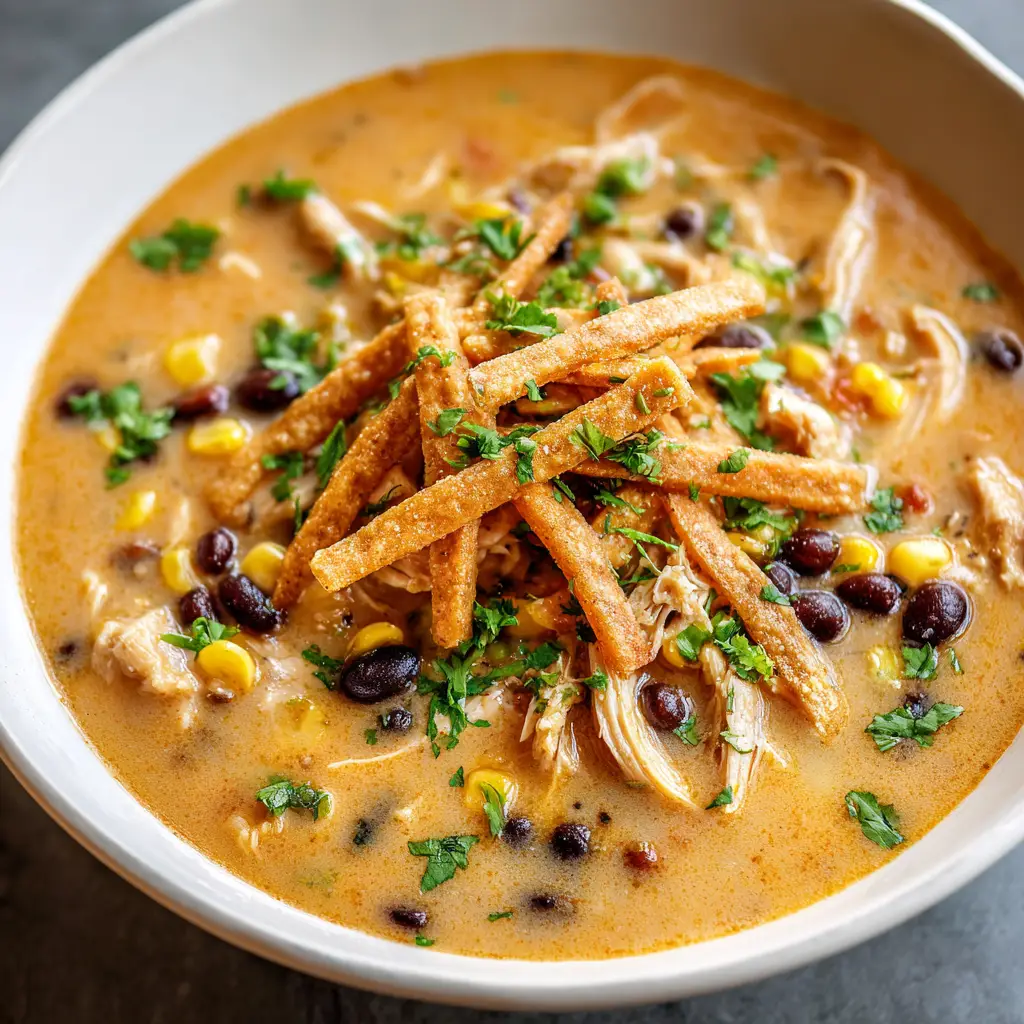Ingredients for Copycat Chick Fil A Chicken Tortilla Soup including plump black beans, bright yellow sweet corn, heavy cream, and shredded roasted chicken breast.