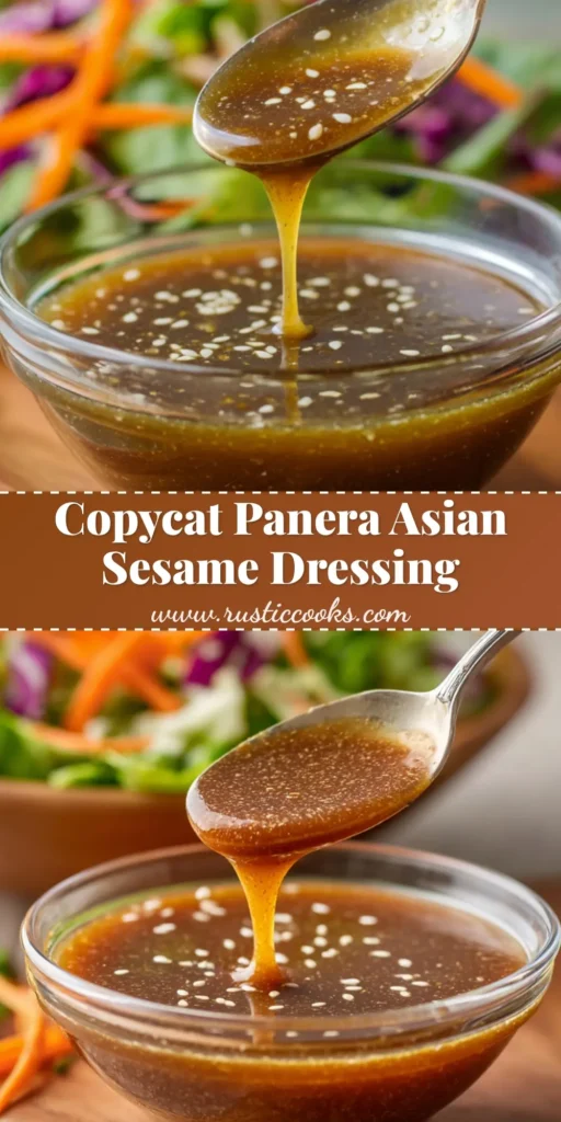 A clear glass bowl filled with a thick, emulsified, glossy medium-brown Asian Sesame Salad Dressing, surrounded by crisp green lettuce, shredded carrots, and sliced purple cabbage.