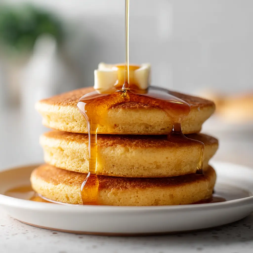 Almond flour pancake batter being whisked in a glass bowl, showing the smooth, creamy consistency before cooking.
