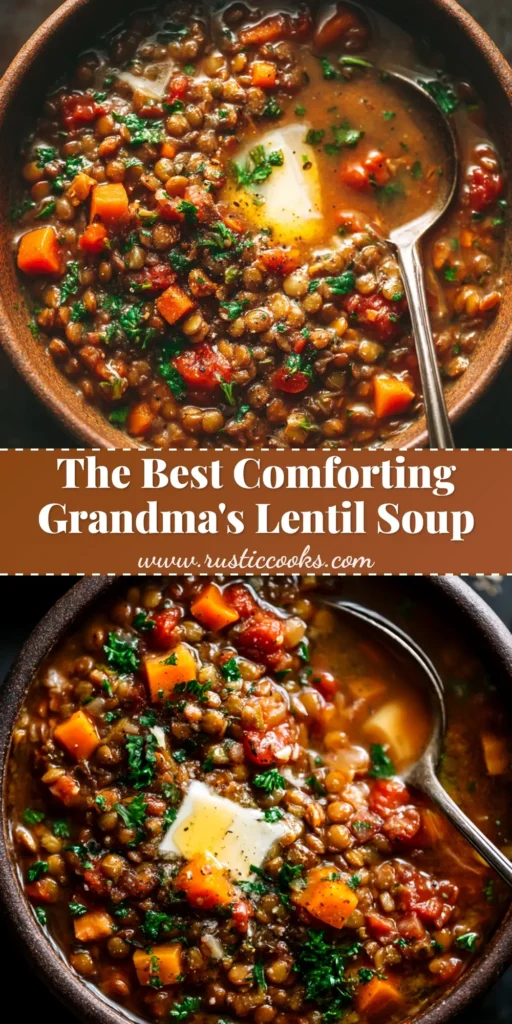 A hearty and delicious Lentil Soup Recipe in a rustic bowl, garnished with fresh parsley. Perfect for a cozy and healthy meal.