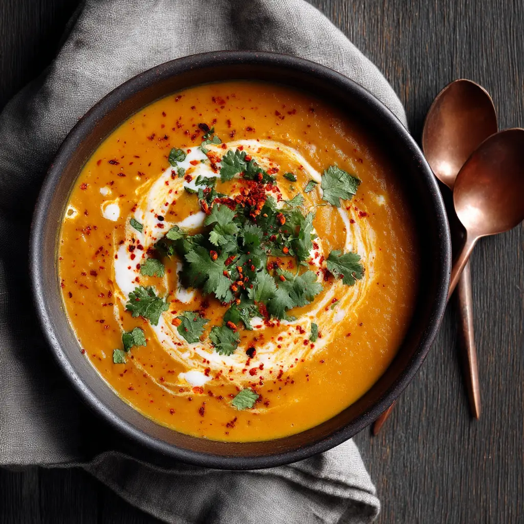 Aromatic spices like cumin and turmeric being bloomed in a pot with sauteed vegetables for the spiced lentil soup.