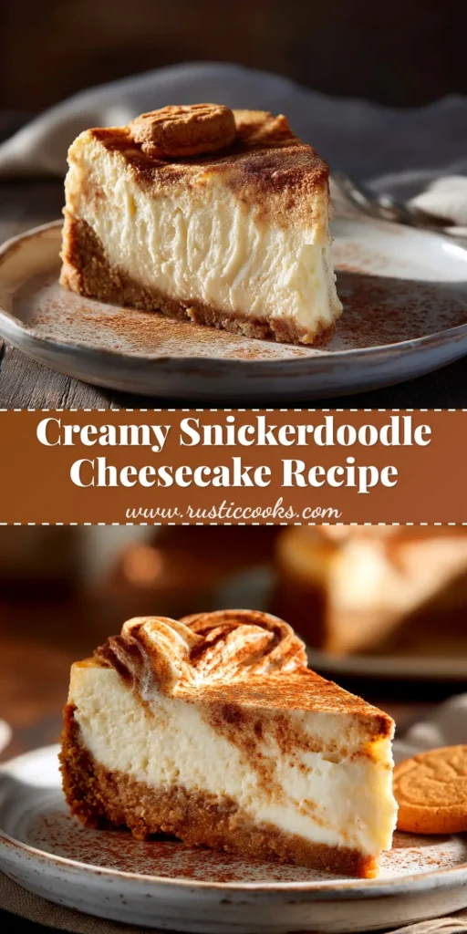 A perfect slice of creamy Snickerdoodle Cheesecake Recipe on a white plate, topped with a dusting of cinnamon sugar.