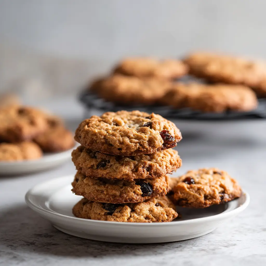 Chewy Oatmeal Raisin Cookies: The Only Recipe You'll Need 2 A stack of soft and chewy oatmeal raisin cookies on a rustic wooden board, ready to be enjoyed. This image highlights the cookies' perfect texture.