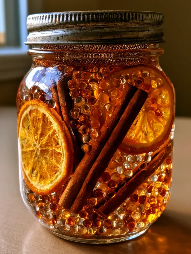 Overhead view of a mason jar with a silver ring and mesh insert used for Homemade Gel Air Fresheners.