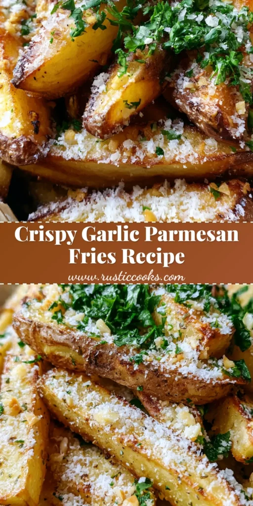 Garlic Parmesan Fries: The Ultimate Crispy Thick-Cut Recipe 4 A pile of thick-cut Garlic Parmesan Fries stacked in a dark rustic bowl with toasted garlic and fresh parsley.