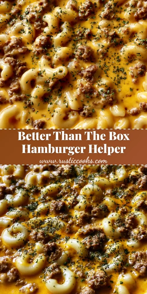 Homemade Hamburger Helper: The Ultimate Creamy Skillet Macaroni 4 A top-down view of Homemade Hamburger Helper in a dark matte skillet, showcasing the thick orange cheddar sauce and green parsley garnish.