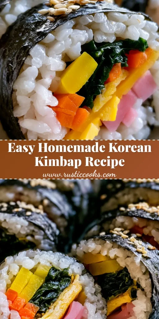 A top-down view of sliced Korean kimbap rolls arranged on a plate, showing the vibrant yellow radish, orange carrots, and green spinach centers. (Korean Kimbap Recipe)