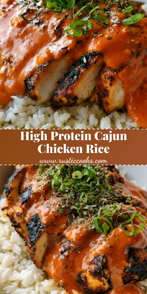 A close-up vertical shot of Creamy Cajun Chicken and Rice in a white bowl with glossy orange sauce and green scallion garnish.
