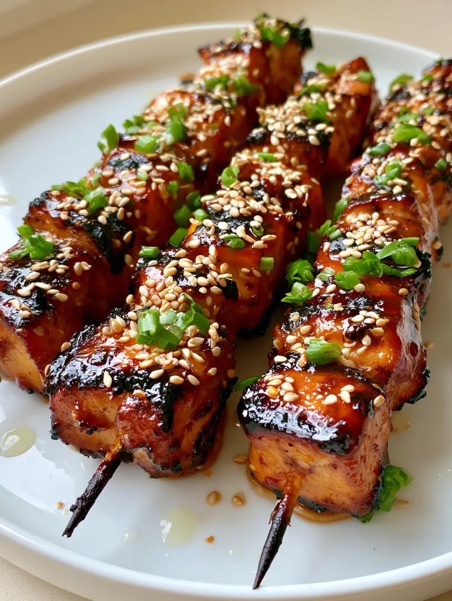 Honey Garlic Chicken Skewers: The Ultimate Sticky Grilled Glaze Recipe 3 Close-up of Honey Garlic Chicken Skewers showing the thick amber glaze and charred edges.
