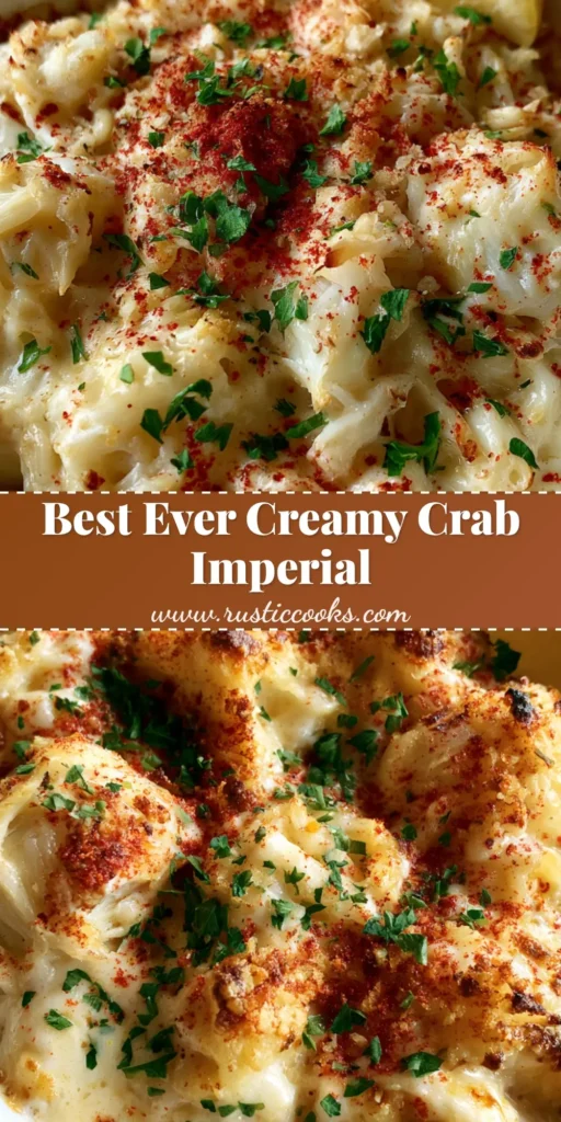Creamy Crab Imperial with Jumbo Lump Meat and Golden Breadcrumbs 4 A close-up of Creamy Crab Imperial in a white ceramic ramekin with a bubbling golden-brown breadcrumb top and fresh parsley. (Creamy Crab Imperial)