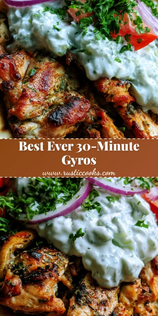 Greek Chicken Gyros: The Ultimate Street Food Experience at Home 3 A close-up vertical shot of Greek Chicken Gyros held in hand, featuring seared herb chicken and creamy tzatziki in a soft pita.