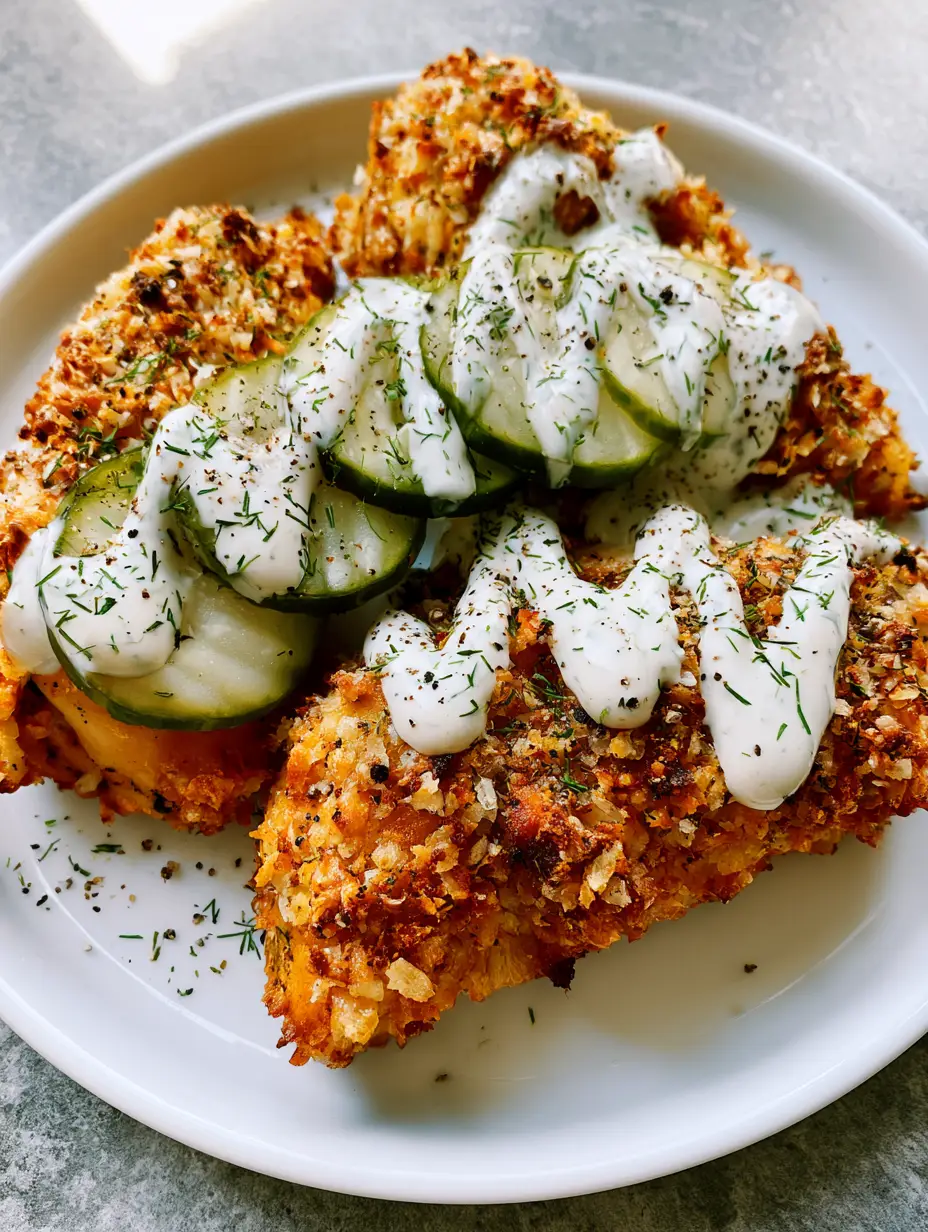Air Fryer Dill Pickle Chicken: The Ultimate Crispy Panko Recipe 3 Close up of textured panko and parmesan breading on Air Fryer Dill Pickle Chicken.