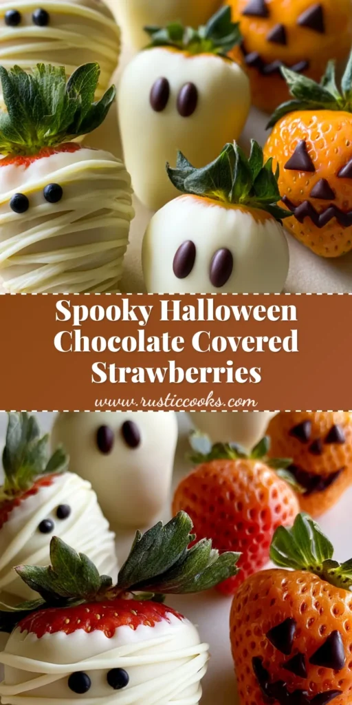 Halloween Chocolate Covered Strawberries: The Ultimate Spooky Gourmet Trio 4 A close-up assortment of Halloween chocolate covered strawberries featuring white mummies, orange pumpkins, and white ghosts on a neutral surface.