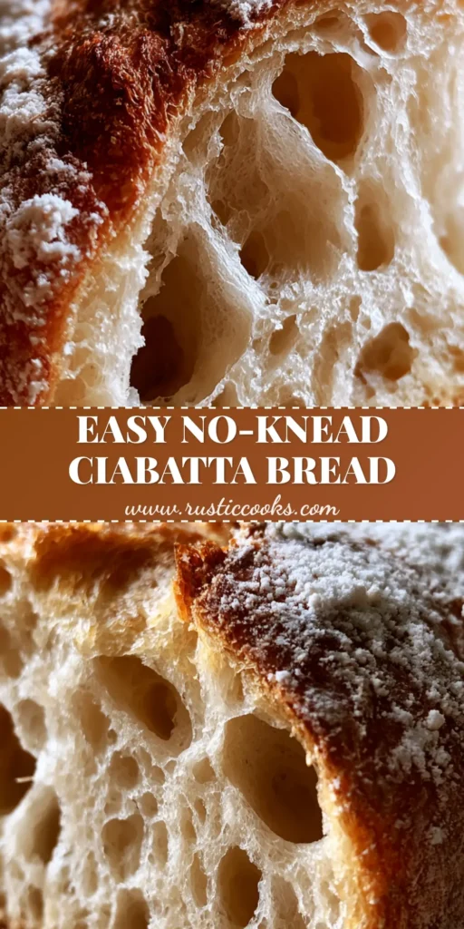 A rustic Homemade Ciabatta Bread loaf on a wooden surface, showing a deep golden crust and flour-dusted exterior.