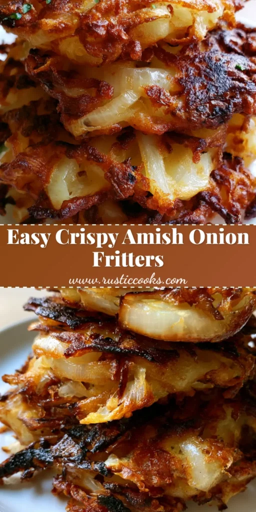 A stack of three golden brown Amish Onion Fritters on a white plate with fresh parsley garnish.