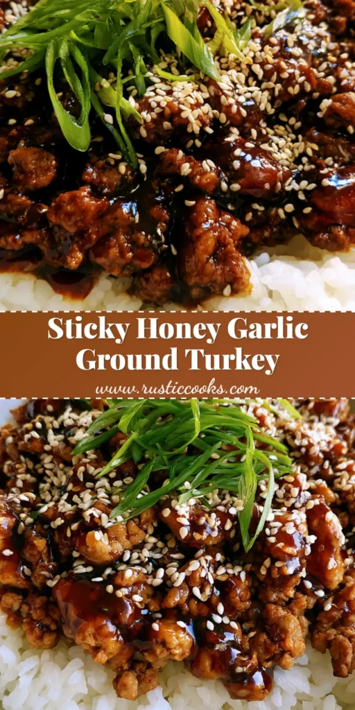 Honey Garlic Ground Turkey: A Sticky, 20-Minute Weeknight Masterpiece 4 A handheld smartphone photo of a white ceramic bowl filled with fluffy jasmine rice and topped with sticky, deeply browned Honey Garlic Ground Turkey, garnished with sesame seeds and scallions.