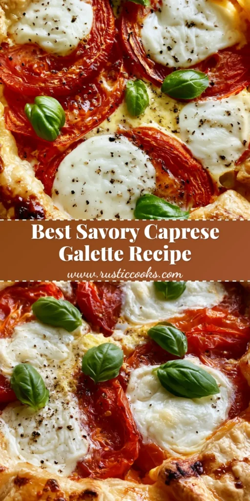 Caprese Galette: The Ultimate Rustic Savory Tomato and Mozzarella Tart 5 A rustic Caprese Galette with a pleated golden-brown crust, bubbly white mozzarella, and sliced roasted tomatoes on a neutral surface.