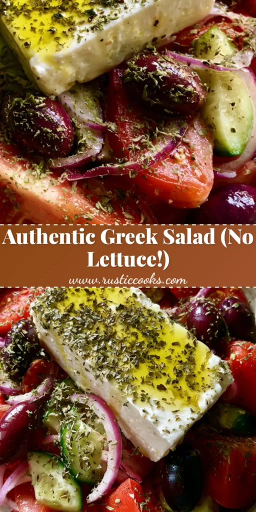 Authentic Greek Salad: The Ultimate Traditional Horiatiki Recipe 4 A top-down smartphone photo of an Authentic Greek Salad in a rustic bowl featuring a large block of feta, red tomato wedges, and unpeeled cucumbers.