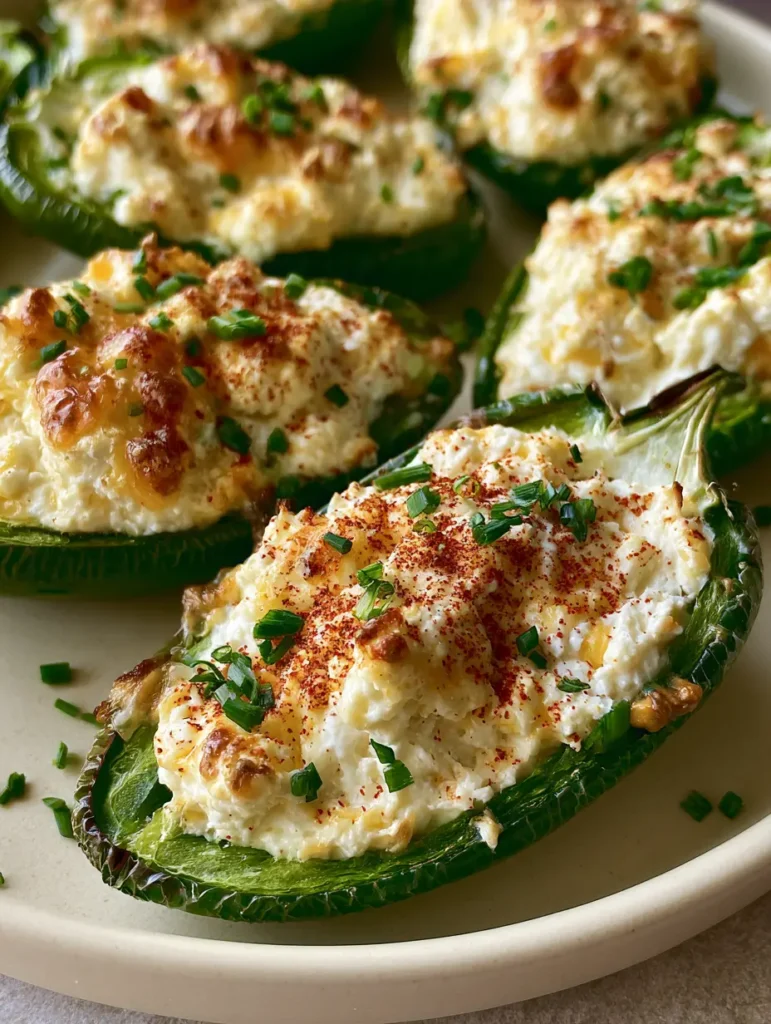 Baked Easy Jalapeno Poppers with charred edges and golden-brown toasted spots on the cheese filling.