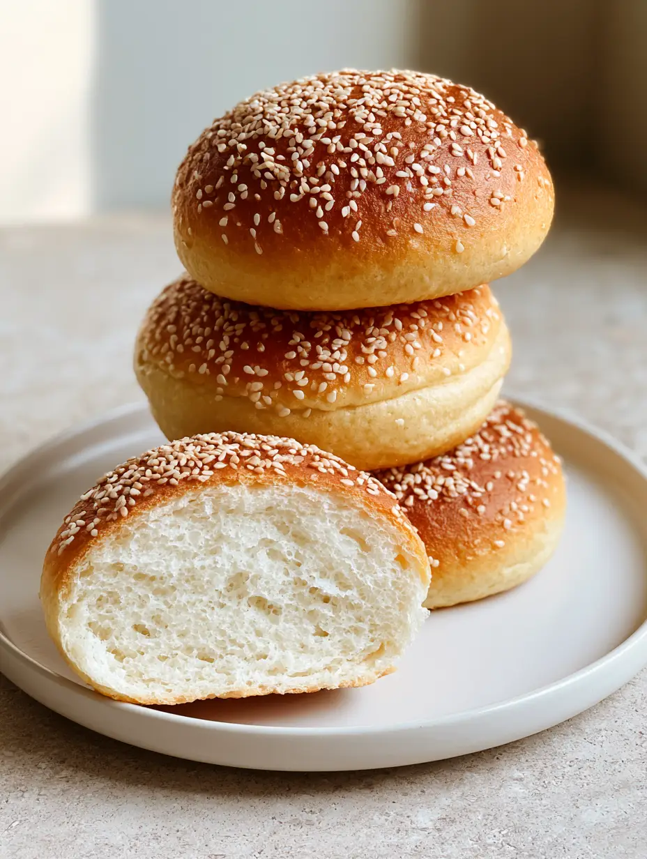 A halved Keto Burger Bun showing the soft white airy crumb and porous texture.