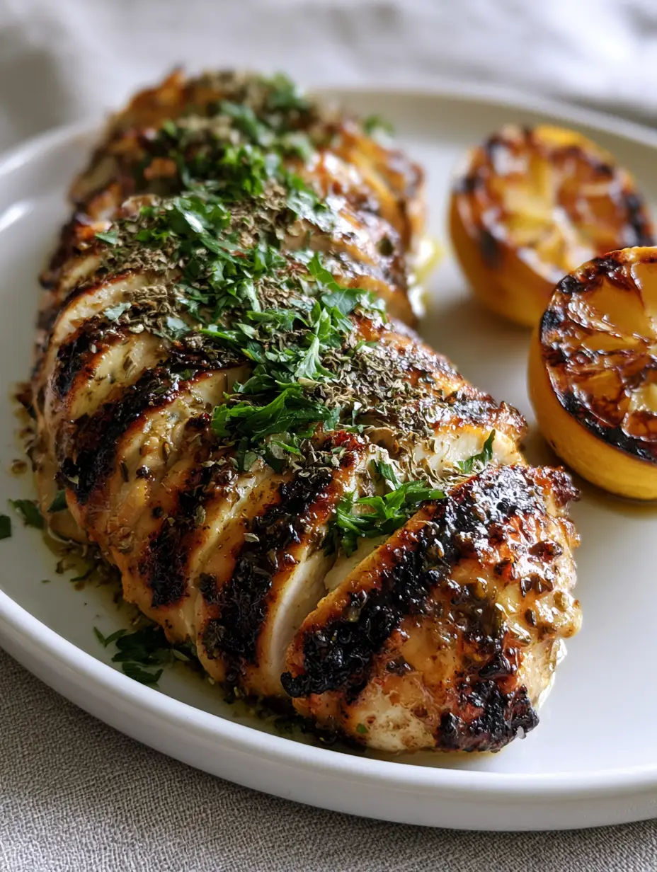 A handheld smartphone photo showing the realistic texture and glistening marinade of sliced Greek Grilled Chicken.