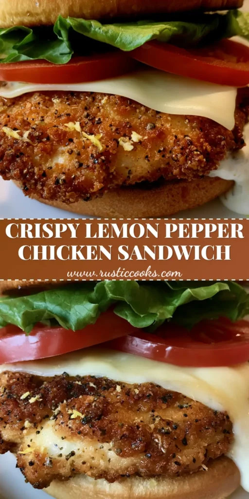 Crispy Lemon Pepper Chicken Sandwich: The Ultimate Gourmet Crunch Guide 4 A close-up view of a Crispy Lemon Pepper Chicken Sandwich on a white plate, showing the black pepper crust and melted Swiss cheese.