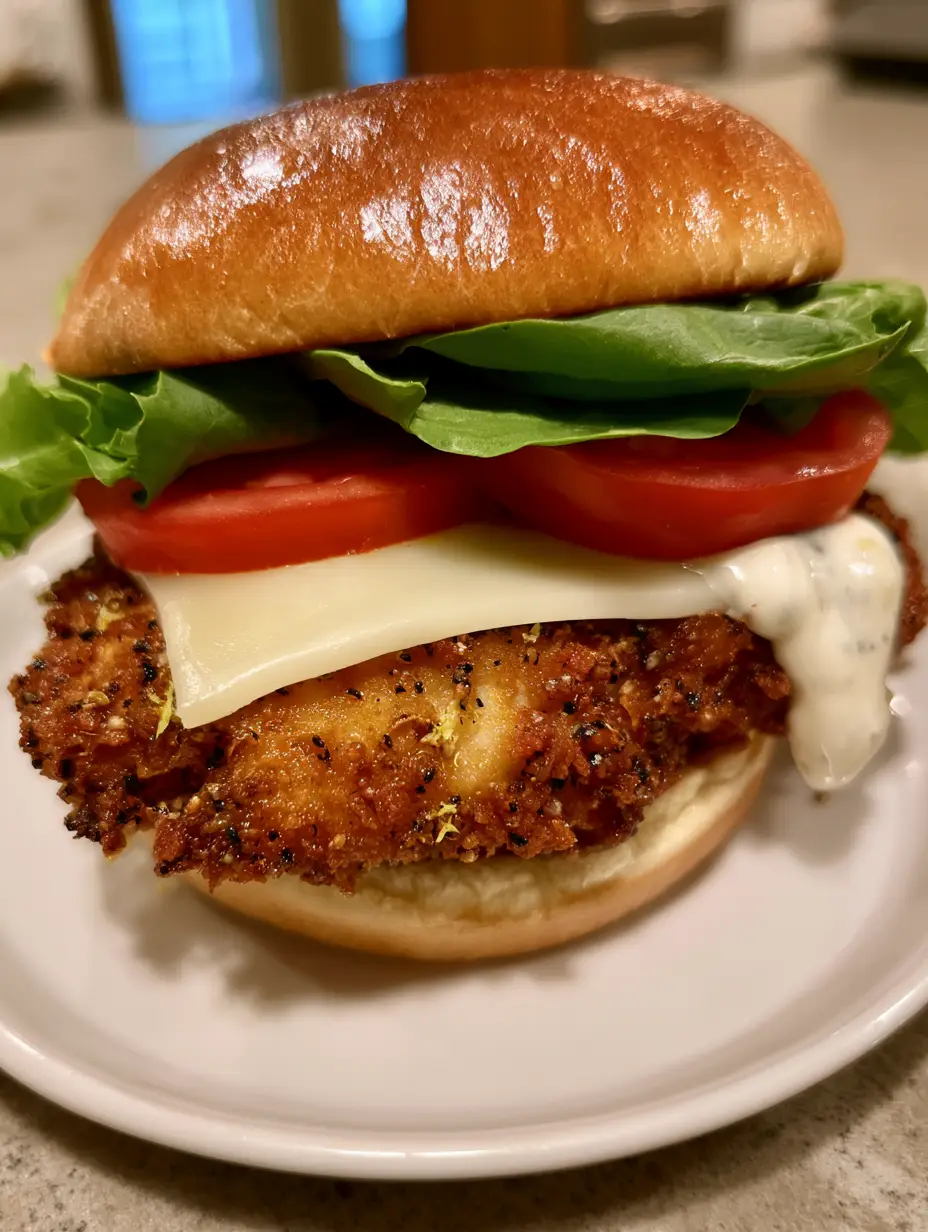 Crispy Lemon Pepper Chicken Sandwich: The Ultimate Gourmet Crunch Guide 3 Handheld photo of a Crispy Lemon Pepper Chicken Sandwich featuring a glossy brioche bun and thick fried chicken fillet.