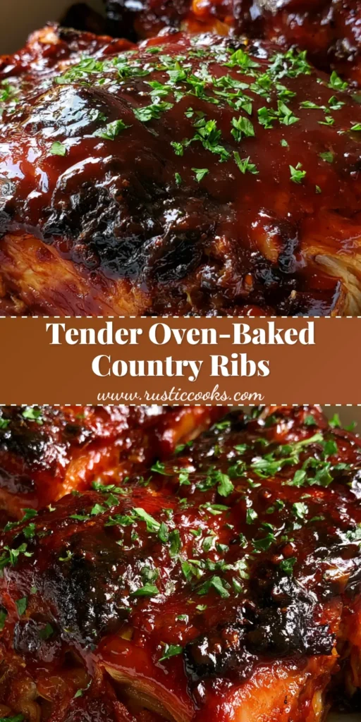 Oven-Baked Country Style Ribs: The Secret to Succulent, Charred Perfection 3 A close-up of Oven-Baked Country Style Ribs in a white ceramic dish with a glossy BBQ glaze and parsley garnish.