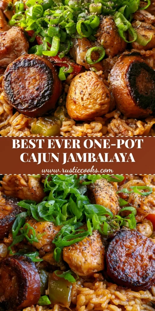 Chicken and Sausage Jambalaya: An Authentic One-Pot Creole Classic 4 A shallow matte black bowl filled with Chicken and Sausage Jambalaya featuring caramelized andouille, golden chicken, and orange-brown rice garnished with scallions.